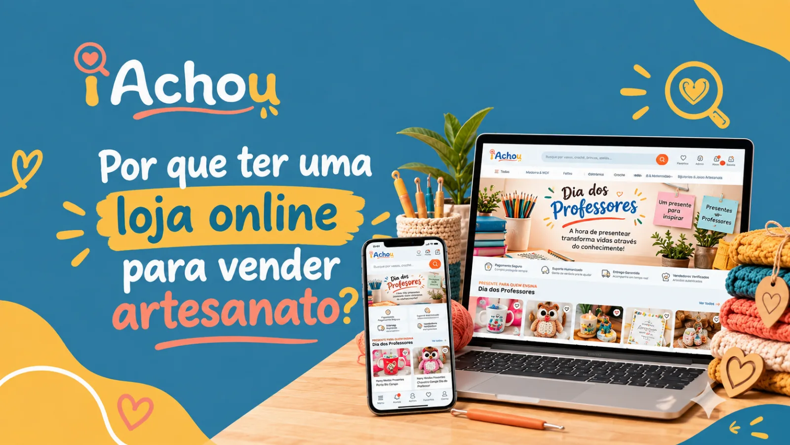 Artesã fotografando peça de crochê com o celular para vender em sua loja online
