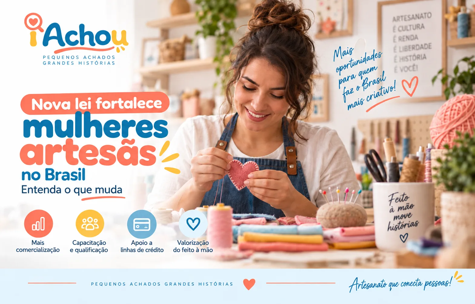 Mulher artesã trabalhando em seu ateliê representando a valorização das mulheres artesãs no Brasil.