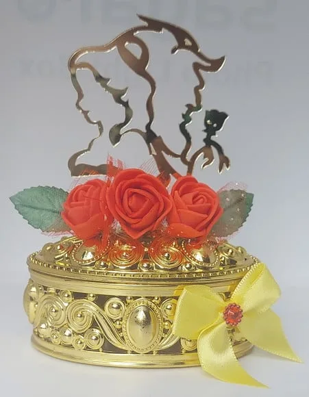 Porta Jóias Grande Bela e Fera Dourado - Kit com 10 Unidades