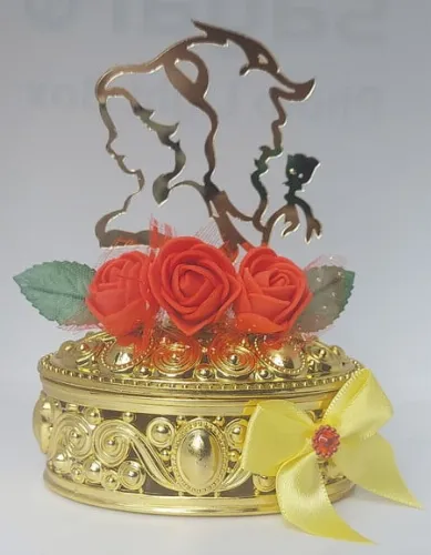 Porta Jóias Grande Bela e Fera Dourado - Kit com 10 Unidades
