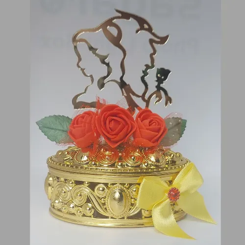 Porta Jóias Grande Bela e Fera Dourado - Kit com 10 Unidades