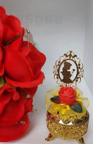 Porta Jóias Pequeno Dourado Bela e Fera Kit com 10 Unidades