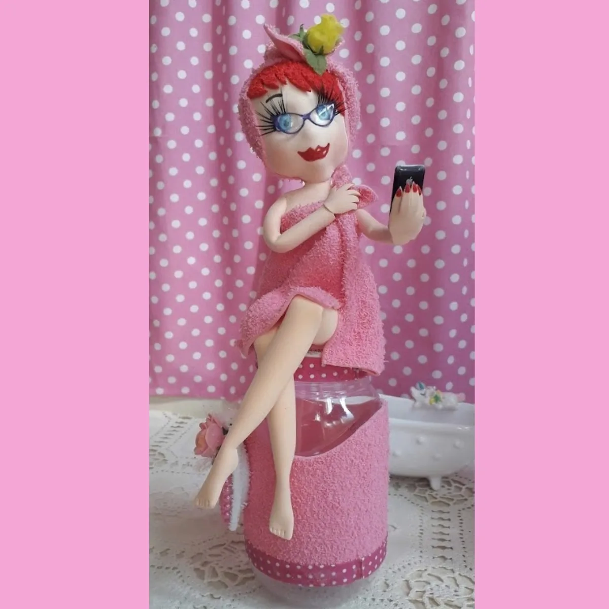 Boneca Porta Algodão Rosa