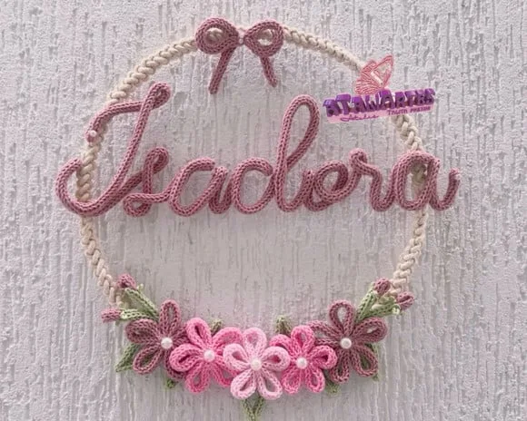 Porta Maternidade Laço e flores macramê com Tricotin Personalizado