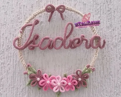 Porta Maternidade Laço e flores macramê com Tricotin Personalizado