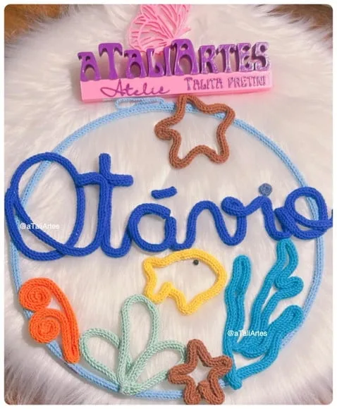 Porta Maternidade Fundo do Mar Personalizado em Tricotin