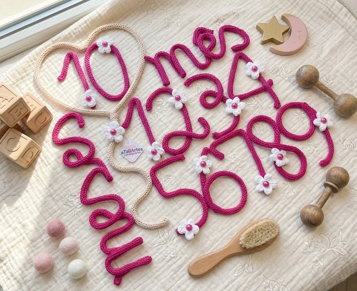 Kit Mêsversário Números Decorados + 02 nomes de Tricotin