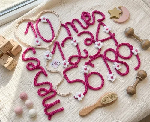 Kit Mêsversário Números Decorados + 02 nomes de Tricotin