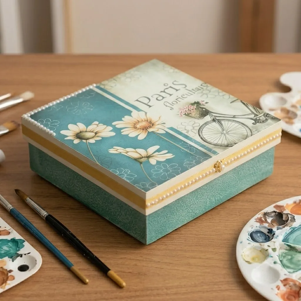 Caixa  Decorativa/organizadora Vintage Paris & Margaridas