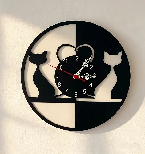 Relógio de Parede Artesanal | Peça Dupla Camada | 30cm Diâmetro | MDF 3mm Recorte a Laser | Pintado Preto e Branco