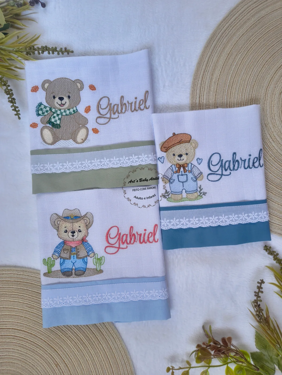 Kit Fraldas Personalizadas com Nome Bordado para Bebê, Enxoval Completo com Fraldas de Boca