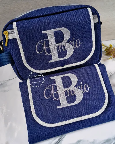 Porta Fraldas Personalizado com Trocador Portátil – Kit Higiene para Bebê com Nome Bordado, Organizador de Bolsa Maternidade