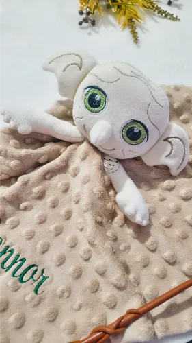 Naninha Personalizada Elfo Nome Bordado Manta de Apego para Bebê com Bichinho de Pelúcia