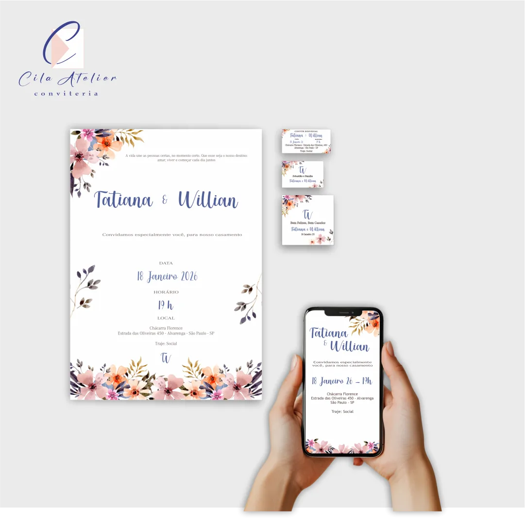 Kit Digital - Casamento/Debutante - Convites + tag + convite virtual