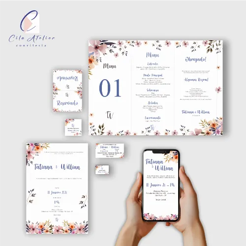 Kit Digital  - Casamento/Debutante - Convite + tag + convite individual + display de mesa