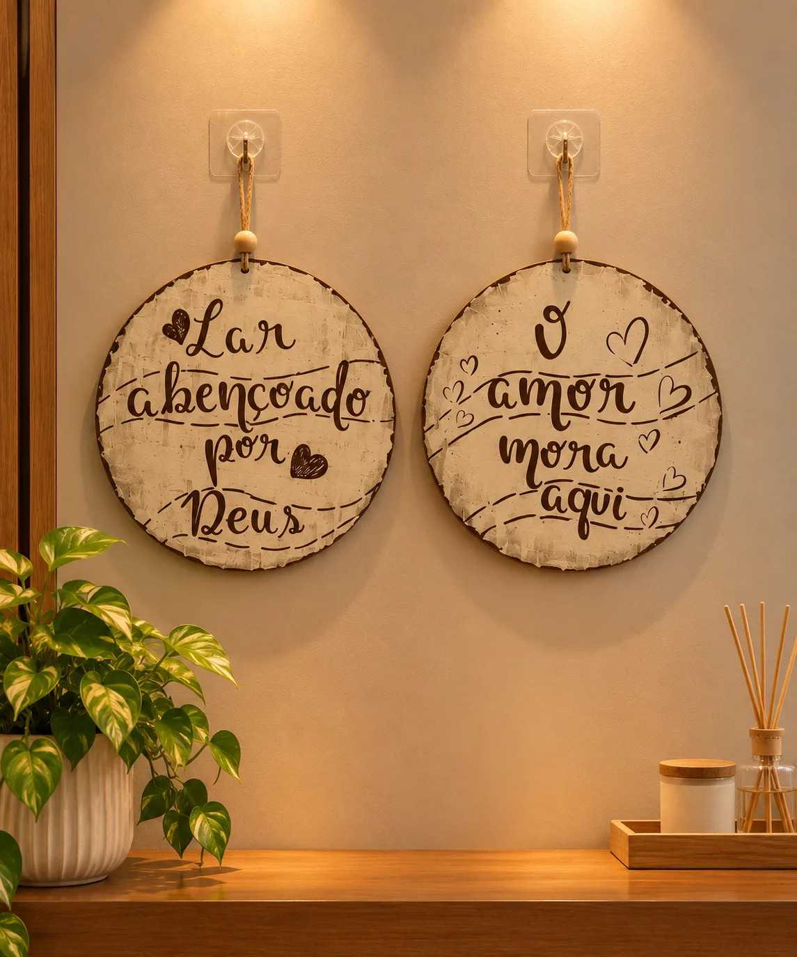 Kit 2 Placas Decorativas Parede Lar Abençoado O Amor Mora Aqui 20cm