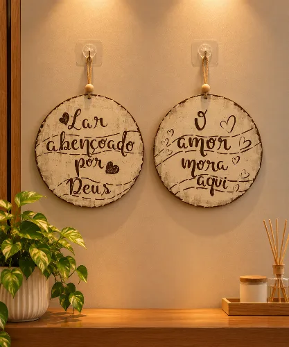 Kit 2 Placas Decorativas Parede Lar Abençoado O Amor Mora Aqui 20cm
