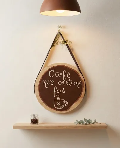 Placa Decorativa Cantinho do Café Madeira Pinus com Alça Courino 20cm
