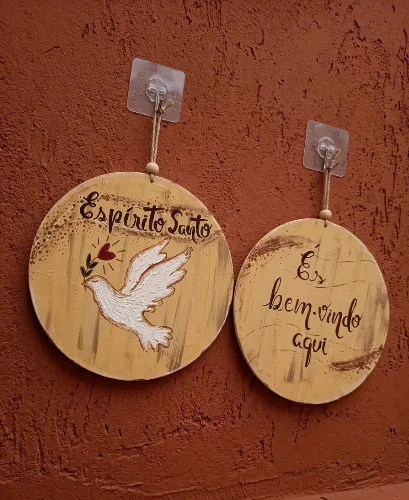 Kit 2 Placas Decorativas Parede Espirito Santo Es Bem Vindo Aqui 20cm