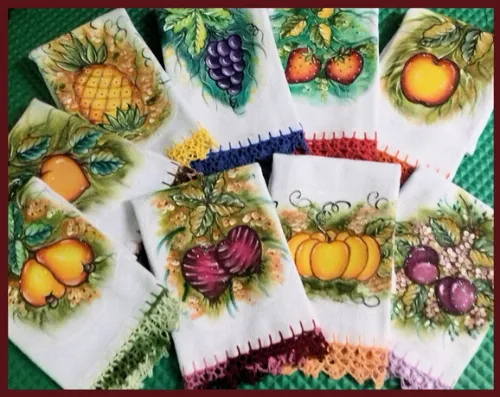 Kit 5 Panos de Prato Barrado Croche Pintado Mão Livre