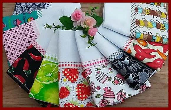Kit 5 Panos de Prato Barrado Tecido Estampas Sortidas