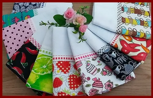 Kit 5 Panos de Prato Barrado Tecido Estampas Sortidas