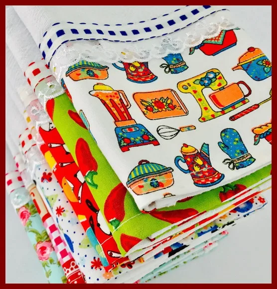Kit 5 Panos de Prato Barrado Tecido Estampas Sortidas