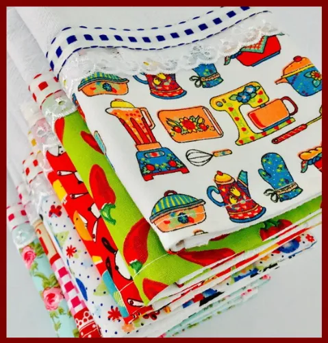 Kit 5 Panos de Prato Barrado Tecido Estampas Sortidas