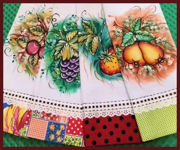 Kit 5 Panos de Prato Pintado Mão Decorado