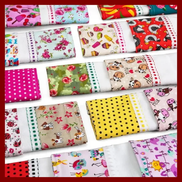 Kit 5 Panos de Prato Barrado Tecido Estampas Sortidas