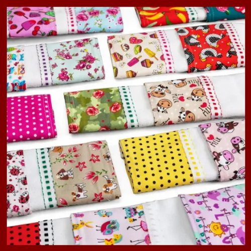 Kit 5 Panos de Prato Barrado Tecido Estampas Sortidas