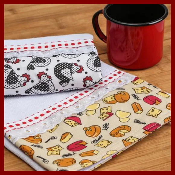 Kit 5 Panos de Prato Barrado Tecido Estampas Sortidas