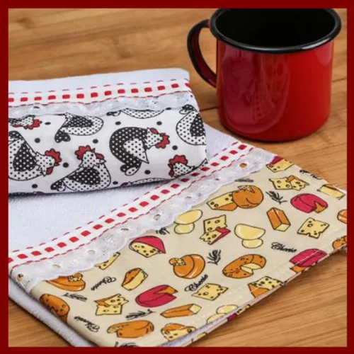 Kit 5 Panos de Prato Barrado Tecido Estampas Sortidas