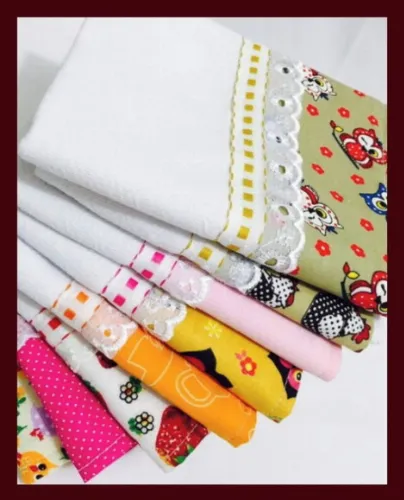 Kit 5 Panos de Prato Barrado Tecido Estampas Sortidas