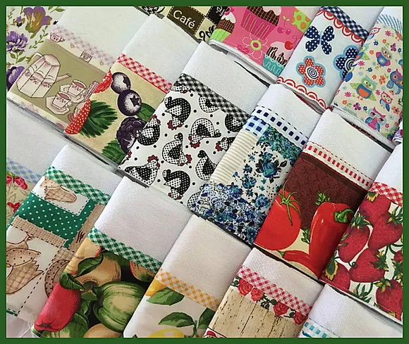 Kit 5 Panos de Prato Barrado Tecido Estampas Sortidas