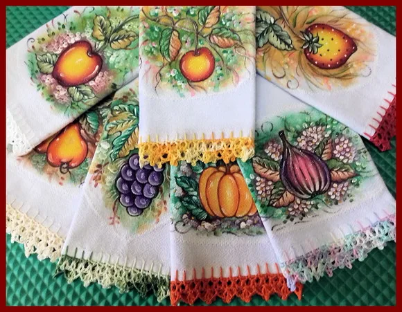 Kit 10 Panos de Prato Barrado Croche Pintado Mão Livre