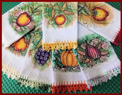 Kit 10 Panos de Prato Barrado Croche Pintado Mão Livre