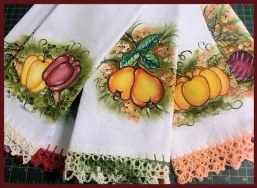 Kit 10 Panos de Prato Barrado Croche Pintado Mão Livre