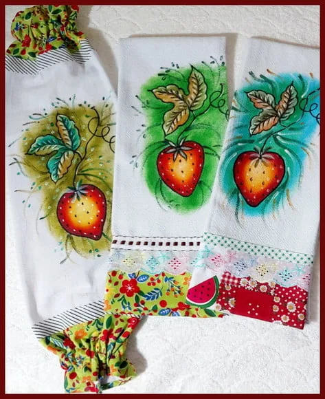 Kit Puxa Saco e Pano de Prato Pintado Mao *3 Peças* Decorado