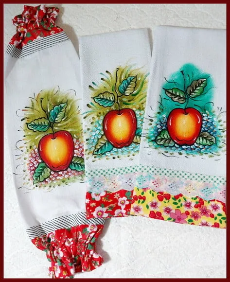 Kit Puxa Saco e Pano de Prato Pintado Mao *3 Peças* Decorado