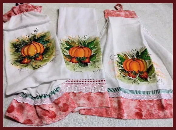 Kit Puxa Saco Toalha Mão Pano de Prato Pintado *3 Peças*