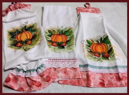Kit Puxa Saco Toalha Mão Pano de Prato Pintado *3 Peças*