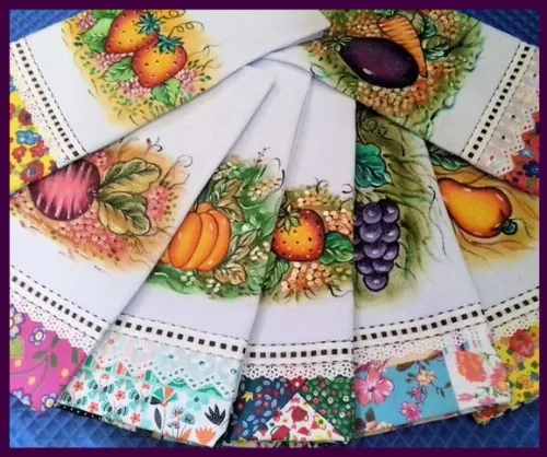 Kit Puxa Saco e Pano de Prato Pintado Mao *3 Peças* Decorado