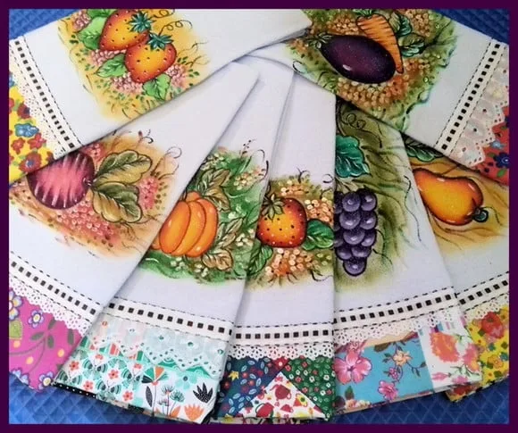 Kit Puxa Saco e Pano de Prato Pintado Mao *3 Peças* Decorado