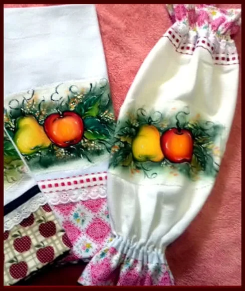 Kit Puxa Saco e Pano de Prato Pintado Mao *2 Peças* Decorado