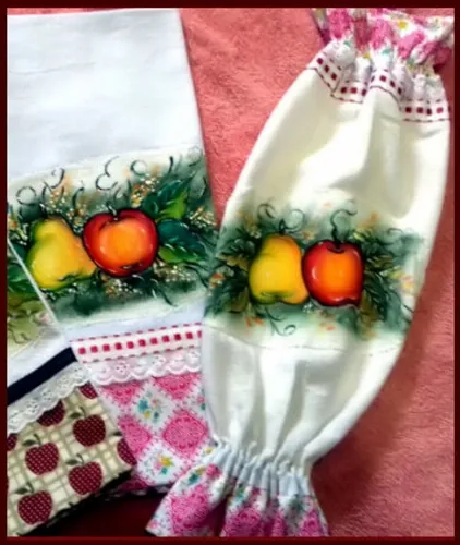 Kit Puxa Saco e Pano de Prato Pintado Mao *2 Peças* Decorado