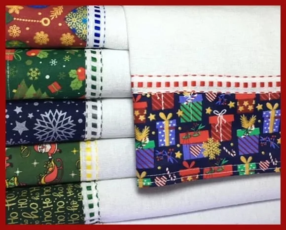 Kit Pano de Prato Atacado Barrado Natal com *10 Peças*