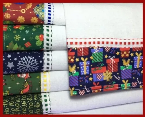 Kit Pano de Prato Atacado Barrado Natal com *10 Peças*