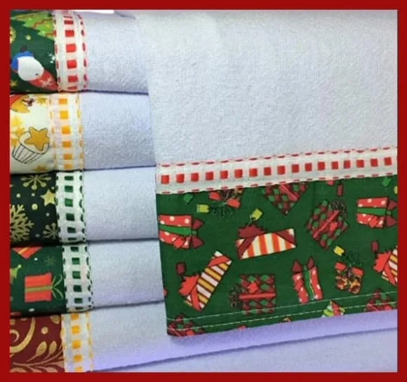 Kit Pano de Prato Atacado Barrado Natal com *10 Peças*