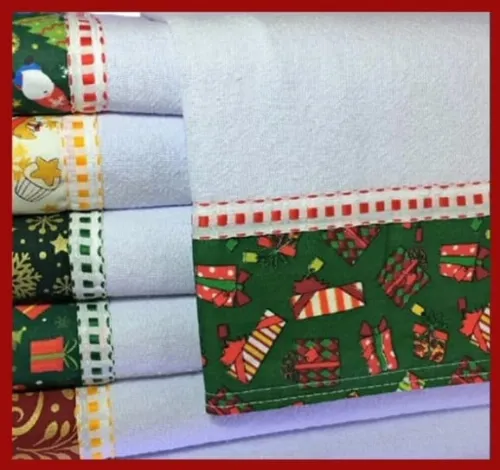 Kit Pano de Prato Atacado Barrado Natal com *10 Peças*